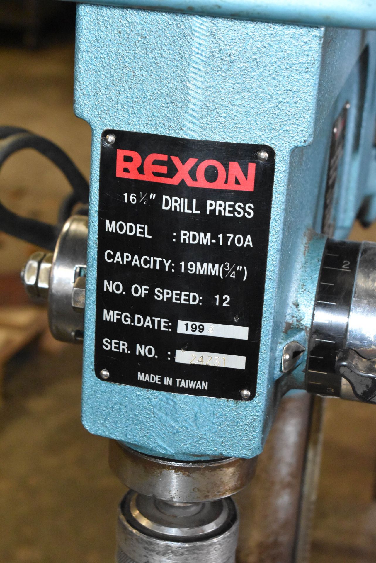 REXON RDM-170A 16.5" BENCH TYPE DRILL PRESS, S/N 24231 - Image 3 of 4