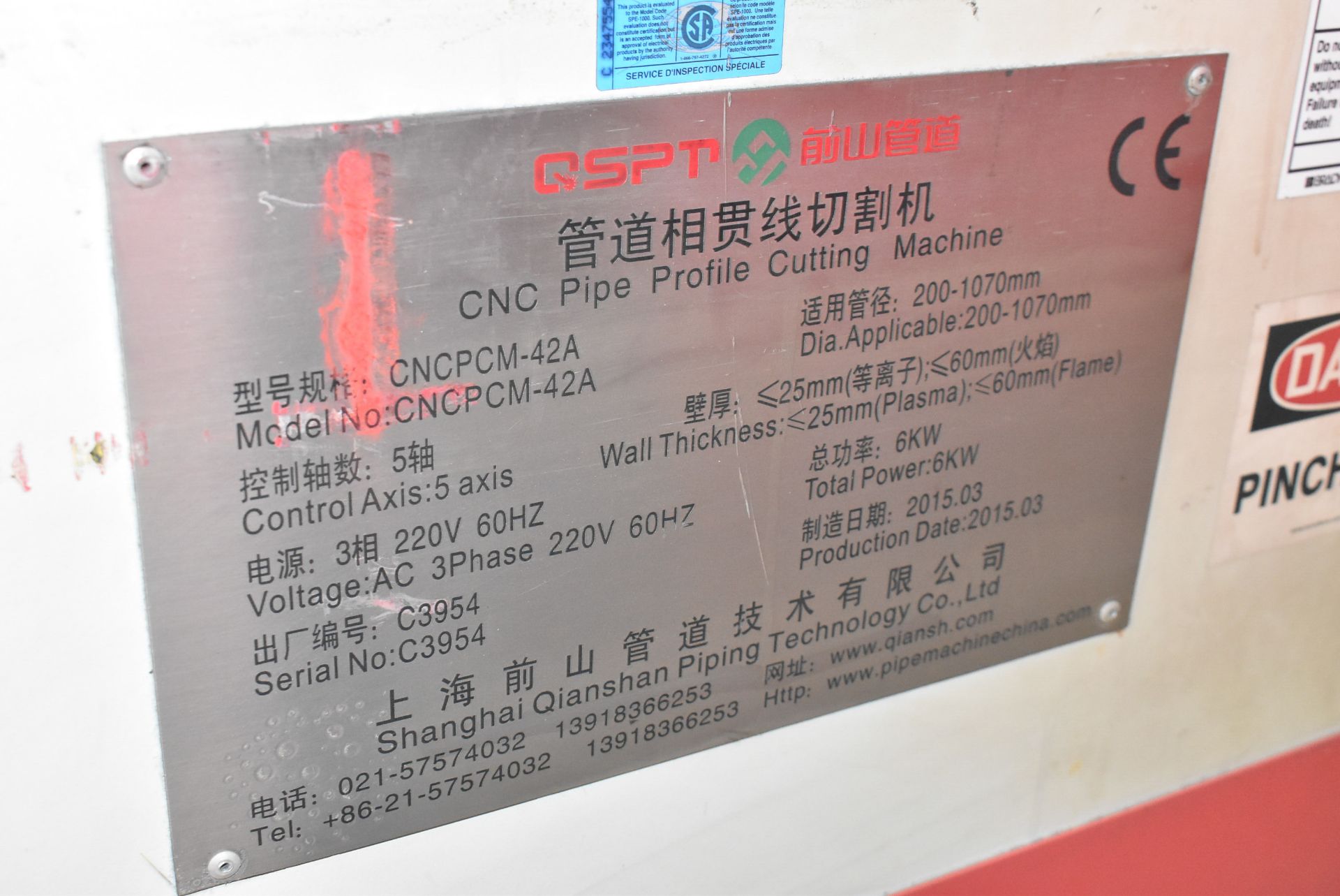 QSPR (2015) CNCPCR-42A CNC PIPE PROFILE PLASMA CUTTING MACHINE WITH 24" MAX. WORKPIECE DIAMETER, 20' - Image 14 of 42