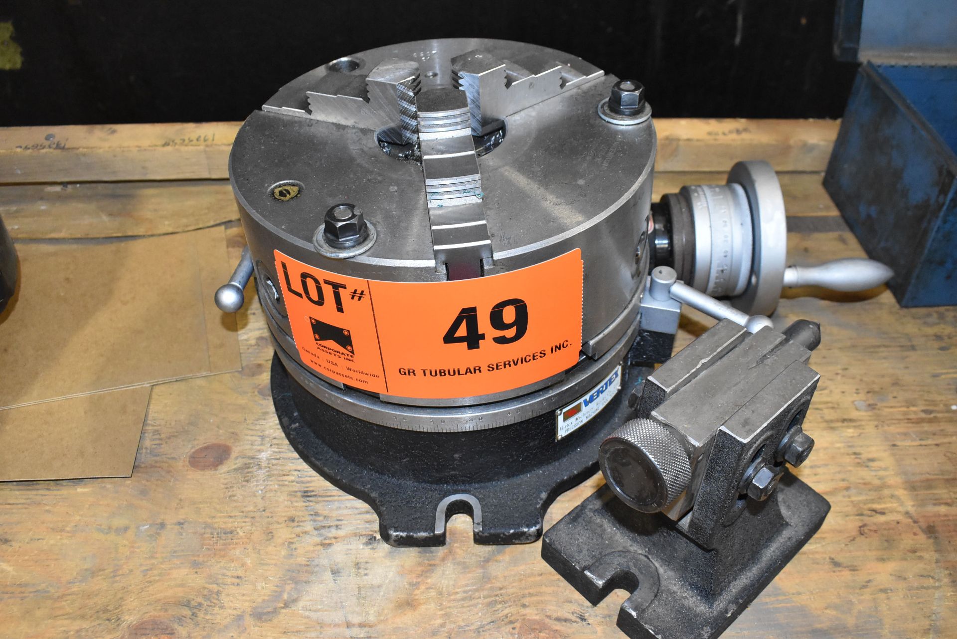 VERTEX 10" ROTARY TABLE WITH 10" 3 JAW CHUCK AND TAILSTOCK