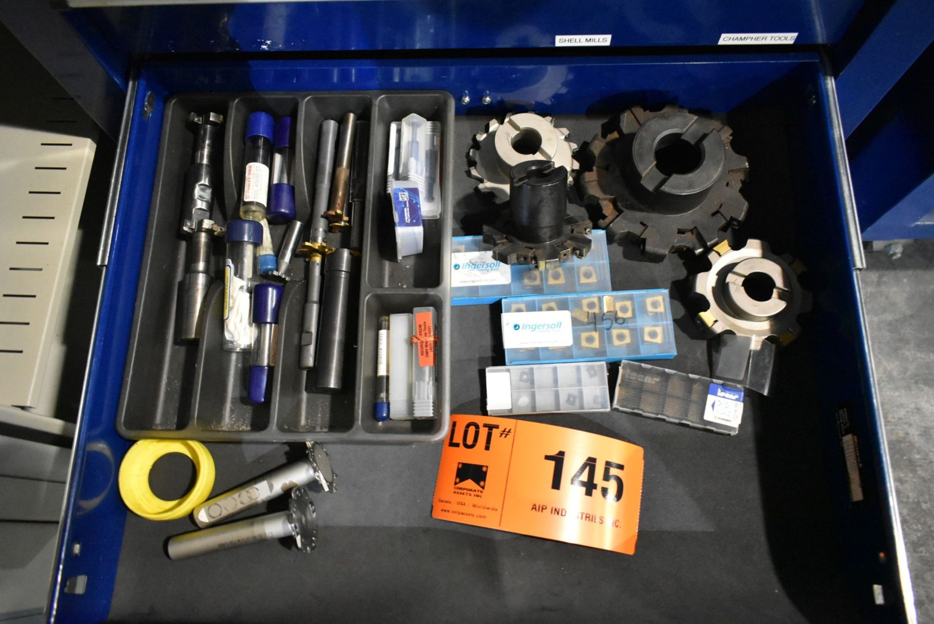 LOT/ CONTENTS OF DRAWER CONSISTING OF FACE MILLS AND TOOLING [RIGGING FOR LOT #145 - $25 CAD PLUS