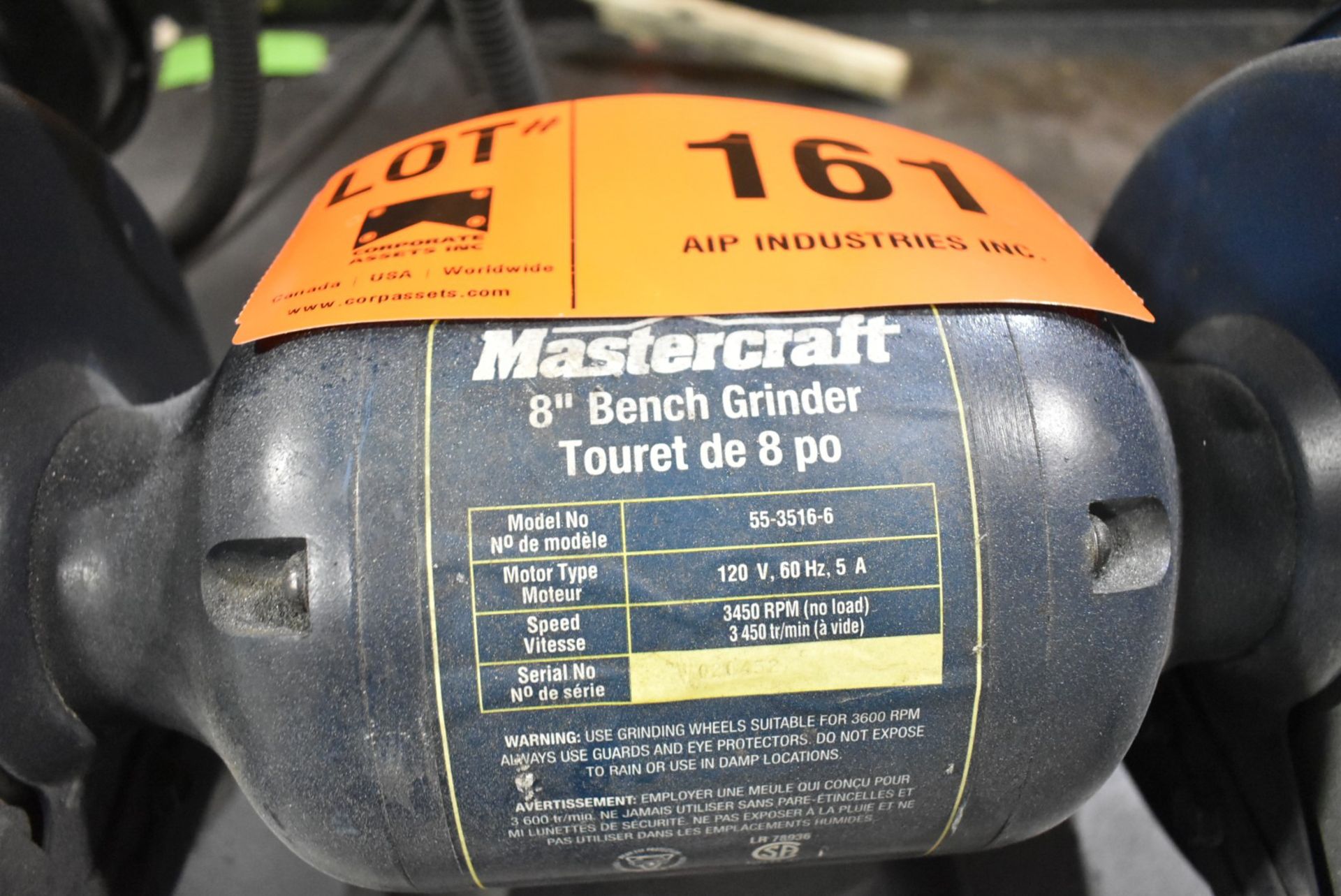 MASTERCRAFT 8" BENCH GRINDER [RIGGING FOR LOT #161 - $25 CAD PLUS APPLICABLE TAXES] - Image 2 of 2