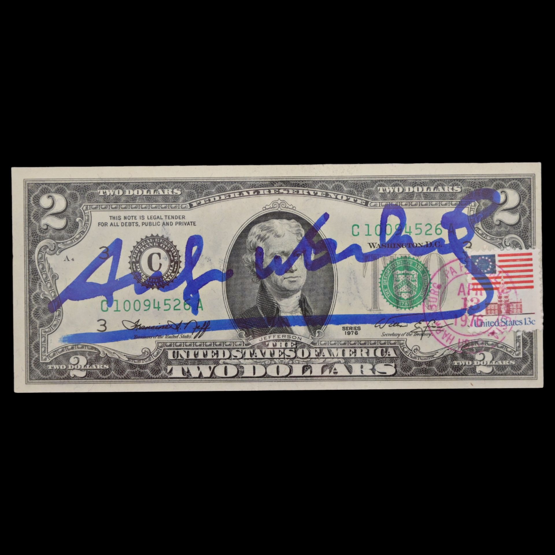 Andy WARHOL (1928 - 1987), Signed 2-dollar banknote + certificate. - Bild 2 aus 5