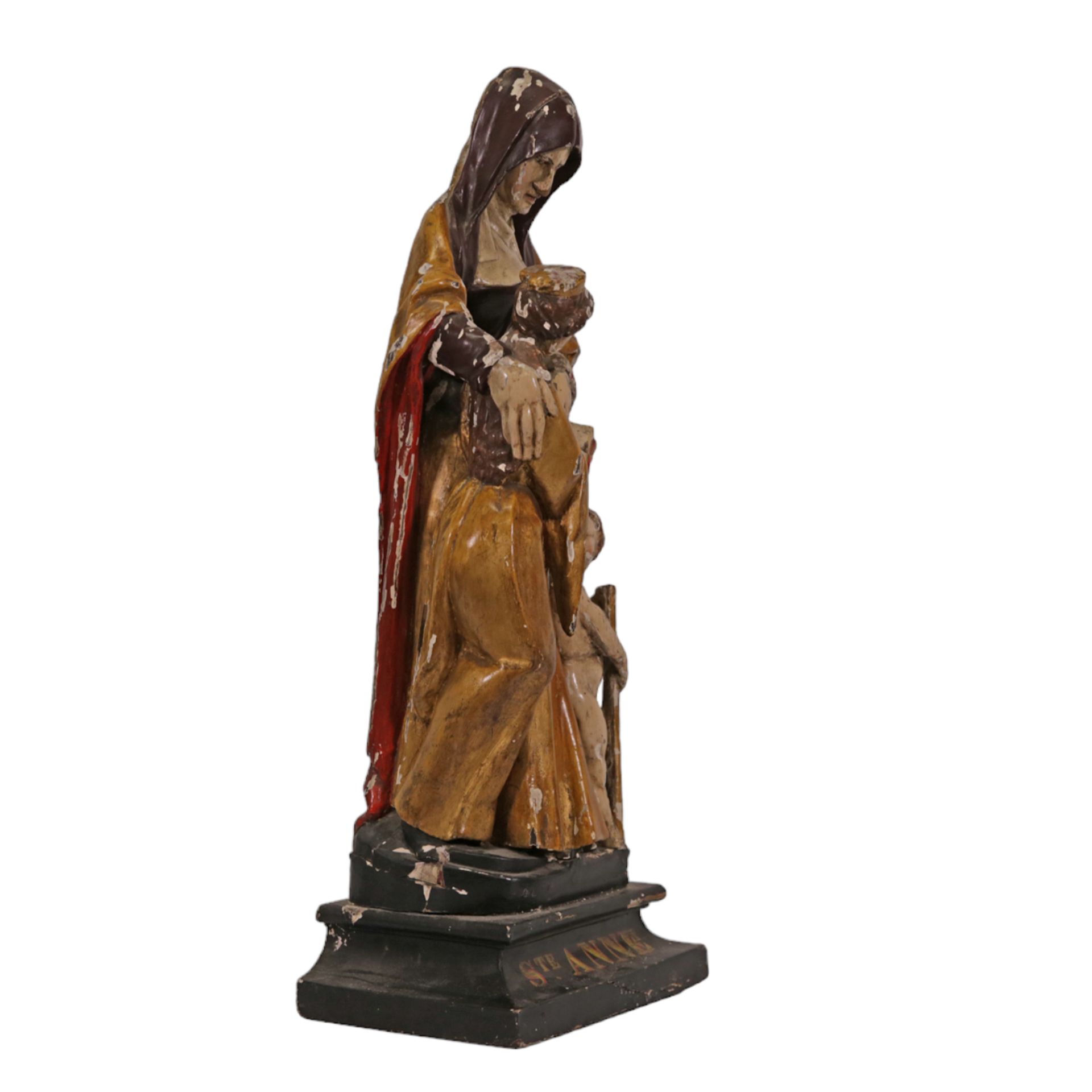 RARE, ANTIQUE, POLYCHROME WOODEN SCULPTURE "SAINT ANNE TRINITI", ON THE BASIS. FRANCE 19th CENTURY. - Bild 10 aus 13