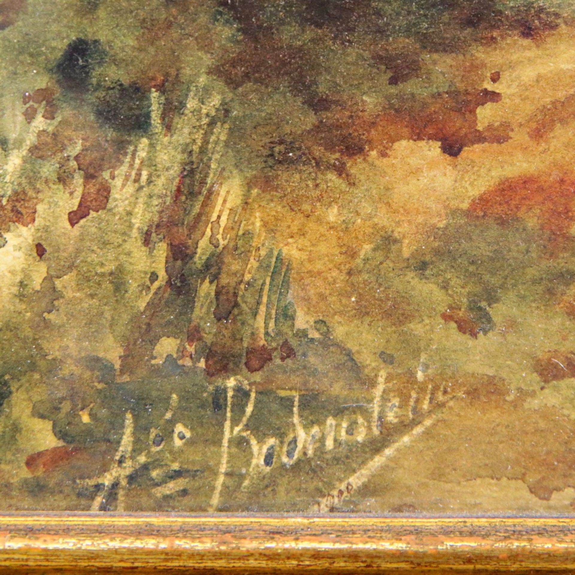 "Southern Landscape", signature not legible, watercolor on paper, French painting, 20th century. - Bild 5 aus 5