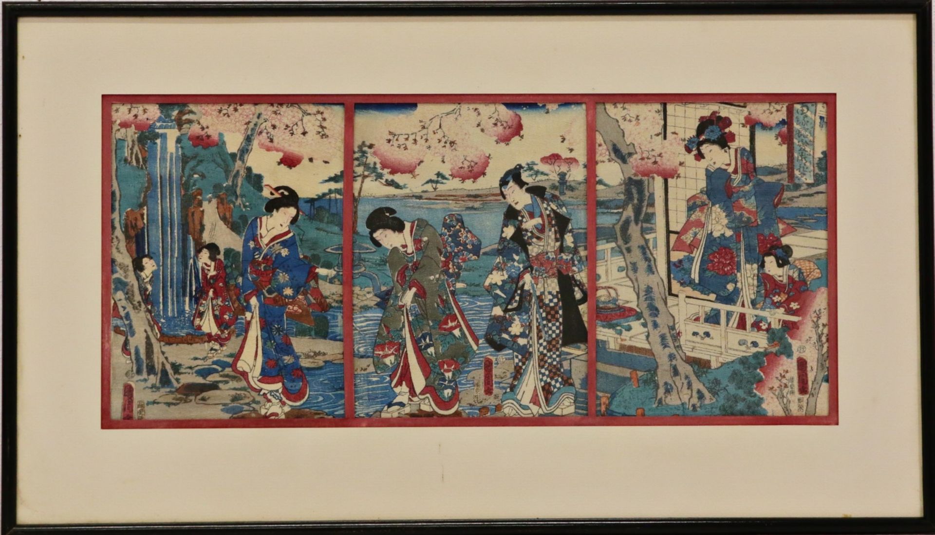 Triptych of Japanese prints, Japanese art of the 19th century. Collectible art for home decor. - Bild 2 aus 4
