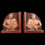 Vintage two wooden book supports, decorated with images of gladiators, 1930s, Italy.