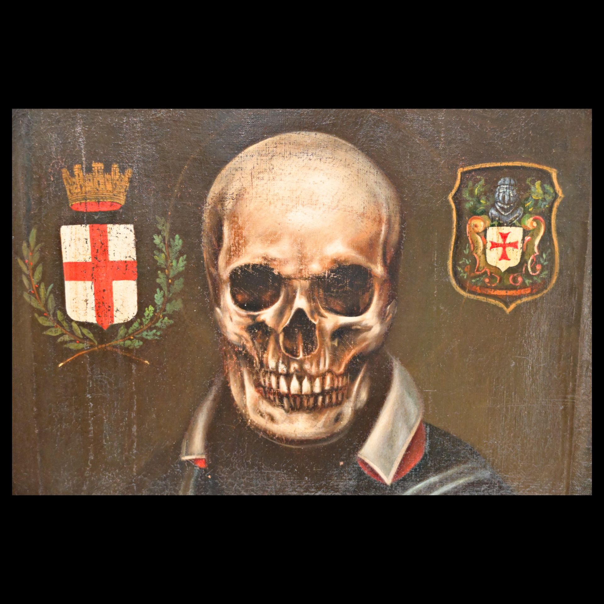 Rare painting, Memento Mori, Oil on canvas, Italy, 19th Century, Roman school of painting, Masons. - Bild 6 aus 7