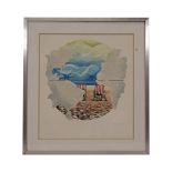 "Landscape with a chaise longue" lithograph, 39/40, 1984, author"s signature illegible.