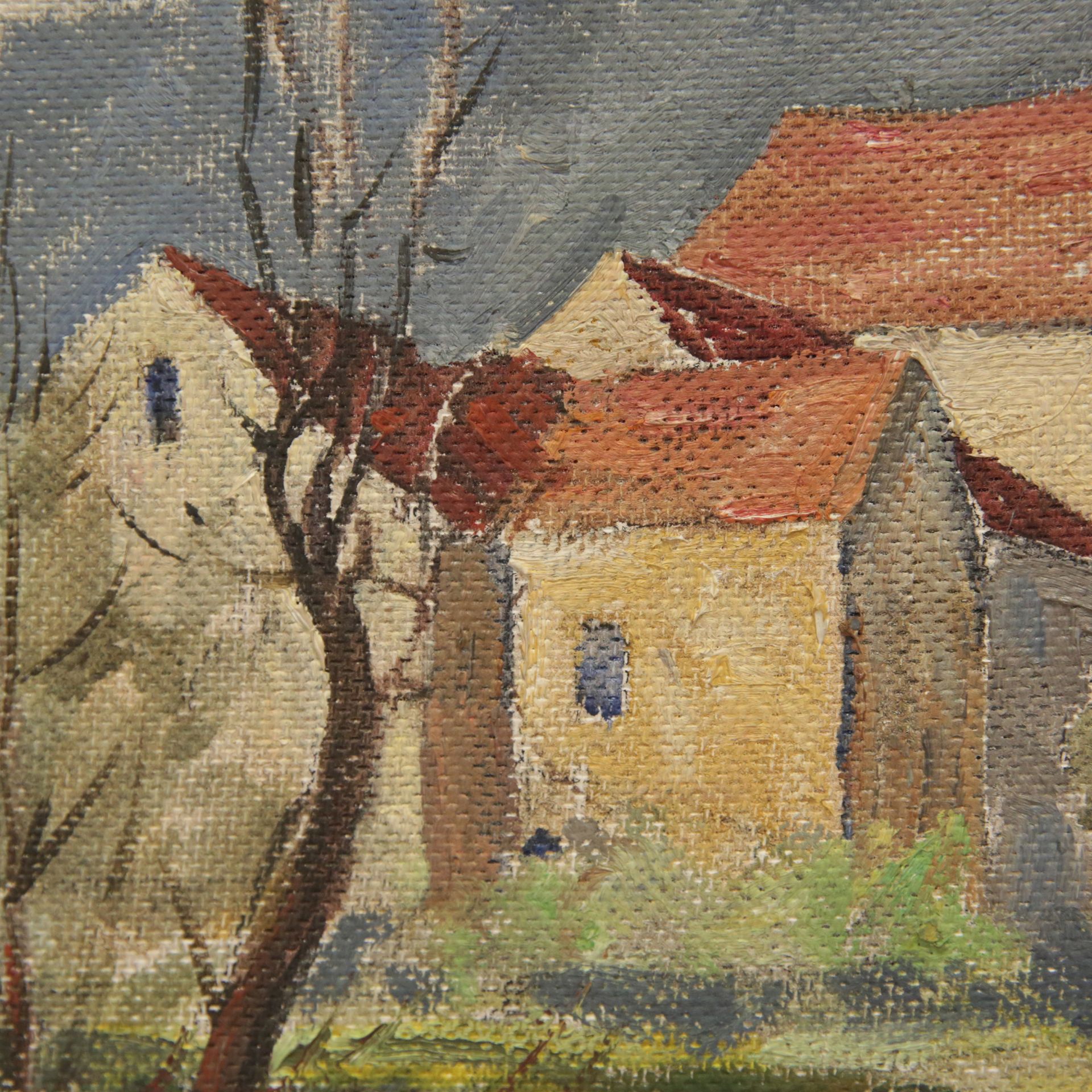 "House and river", oil on isorel , workshop stamp on the back Robert Benard. French painting. - Image 2 of 3