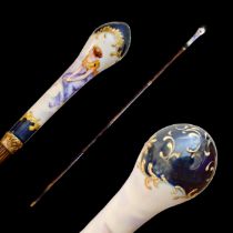 Rare Cane with Porcelain pommel. Limoge Porcelain Manufactory. France, 19th century.