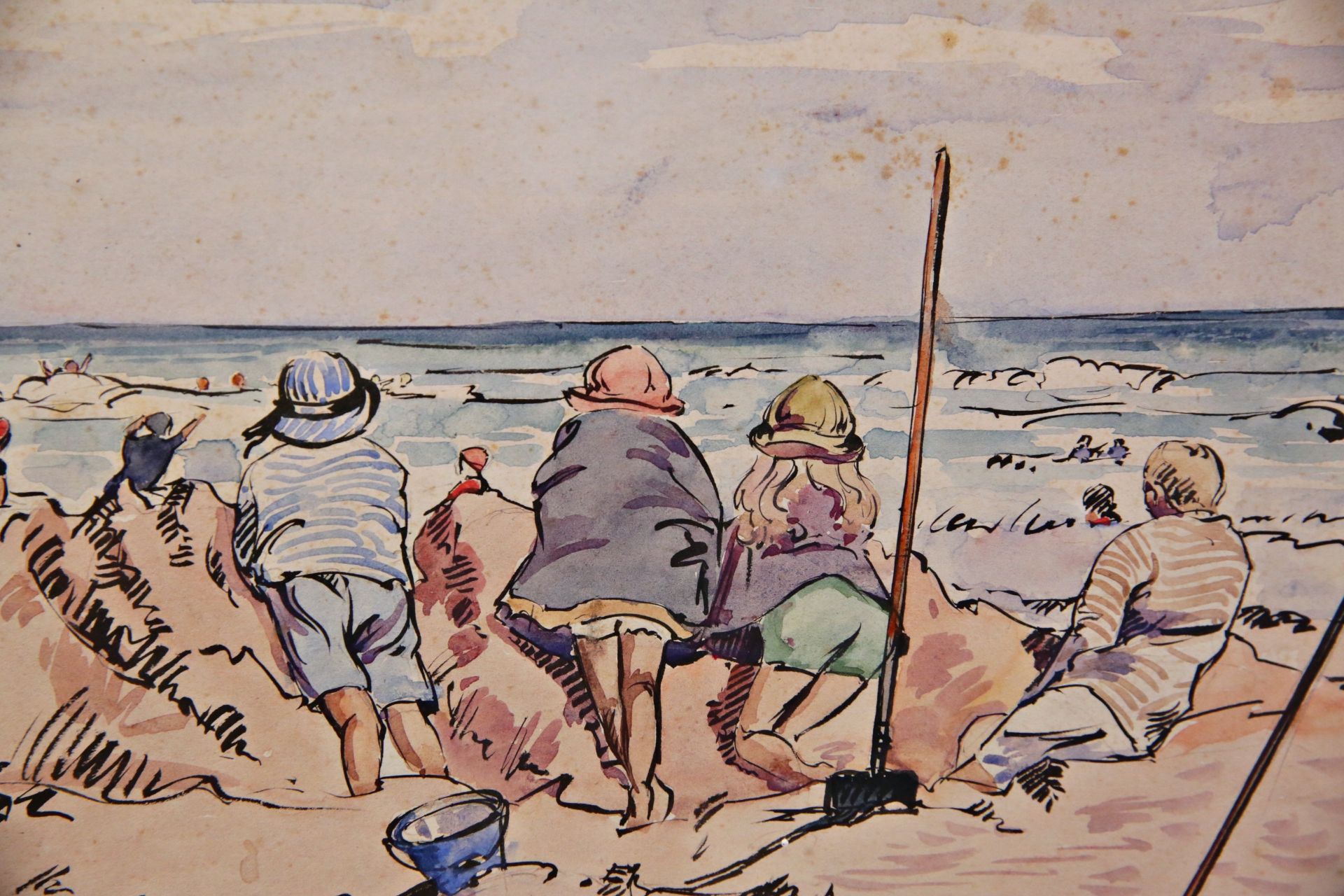 Leon HAUDEVILLE (1885-1969) "Children at the beach", watercolor on paper, French painting, 20th _. - Bild 4 aus 5