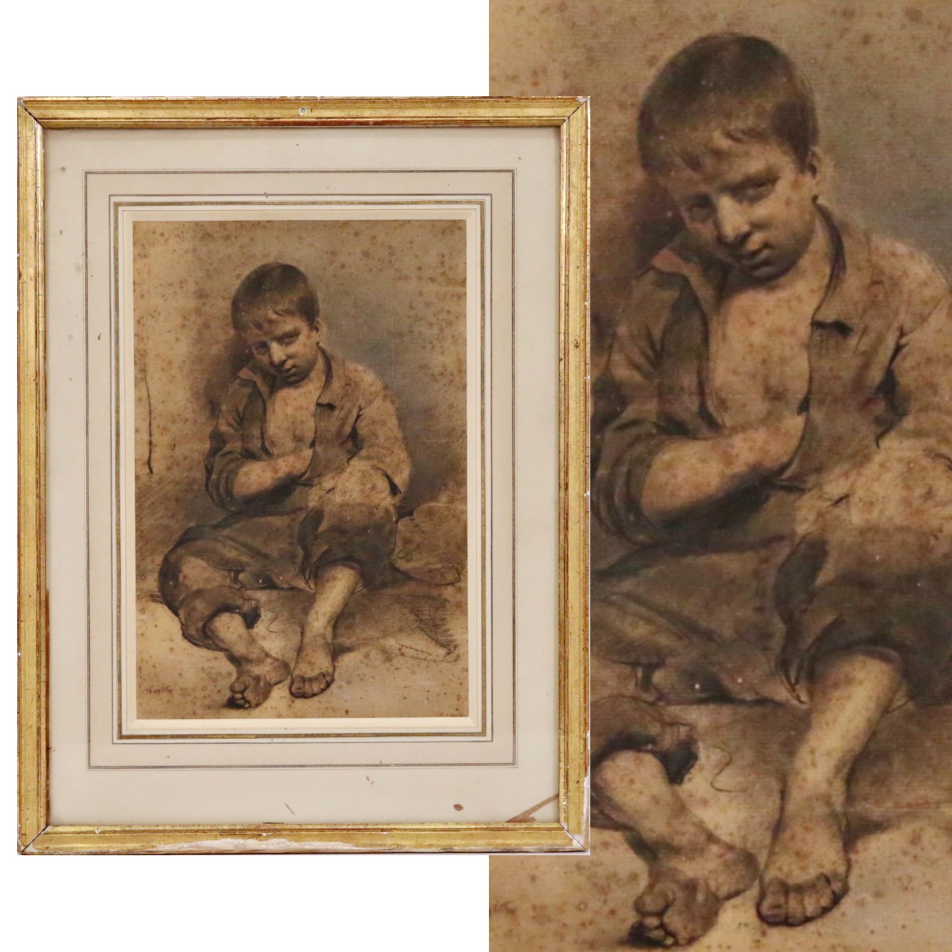 Frantz CHARLET (1862 Belgium -1928) "Seated child", European painting of the 19th-20th century.
