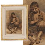 Frantz CHARLET (1862 Belgium -1928) "Seated child", European painting of the 19th-20th century.