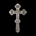 Very rare Russian reliquarium blessing cross, silver with niello, Moscow, Russian Empire, 1830-50.
