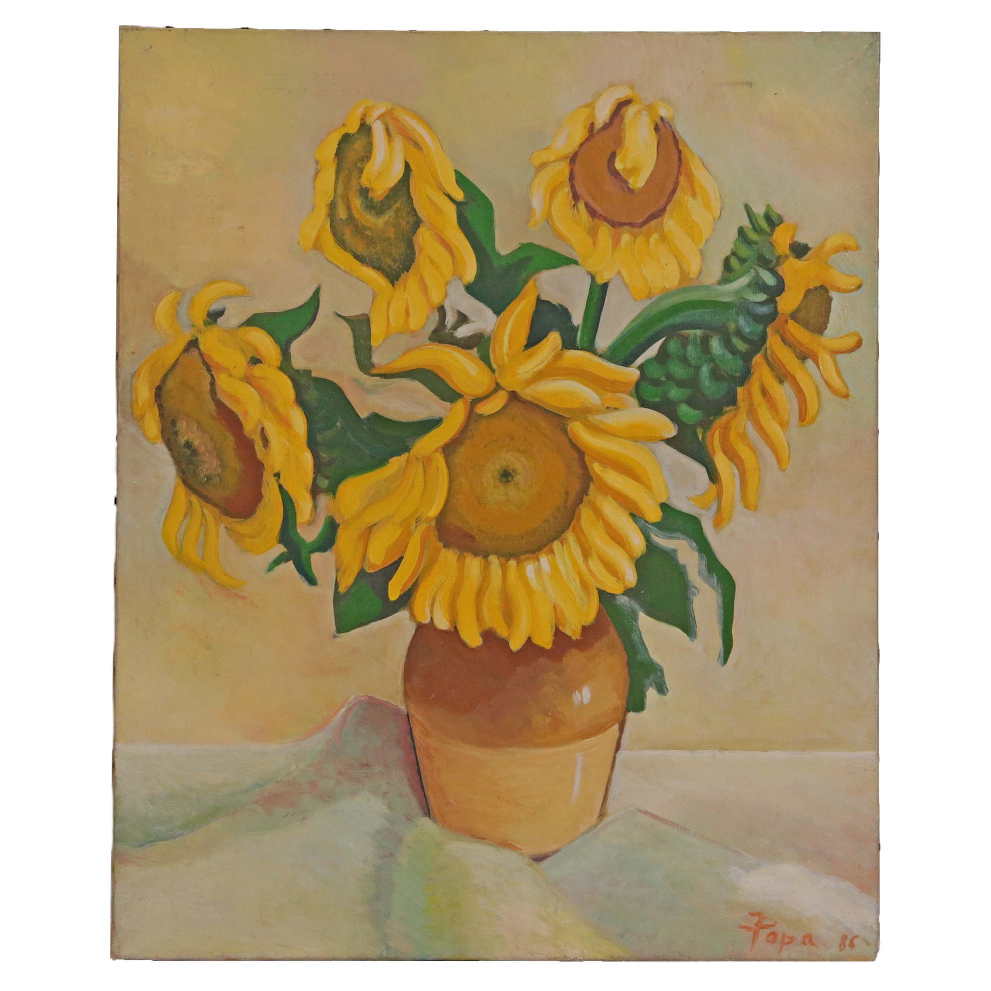 Vally POPA "Still life with sunflowers", oil on canvas, 1986. - Image 5 of 5