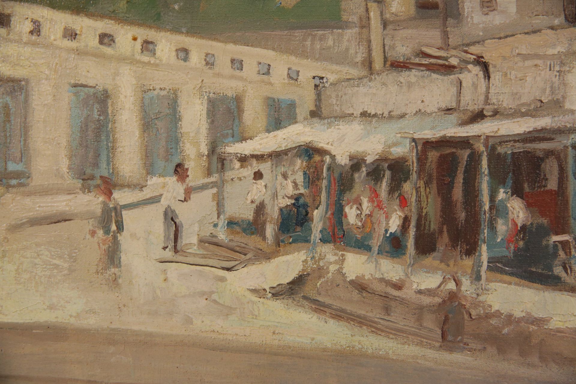 GUYLBO (1897-?) ÒShopsÓ, oil on canvas, North Africa. - Image 3 of 4