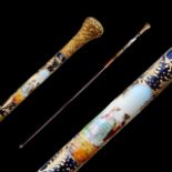 Rare Cane with Porcelain part. Limoge Porcelain Manufactory. France, 19th century.