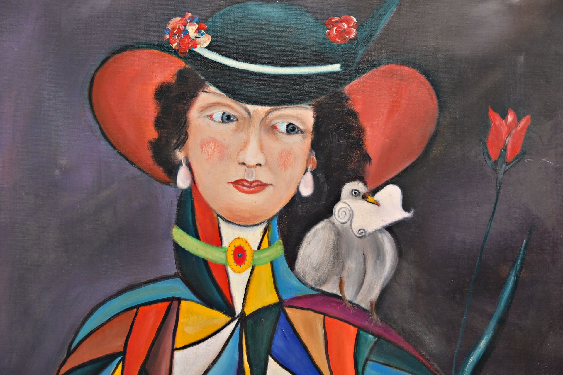 A Vujovis "Harlequin woman" 1973, oil on canvas, French painting of the 20th century. - Image 3 of 5