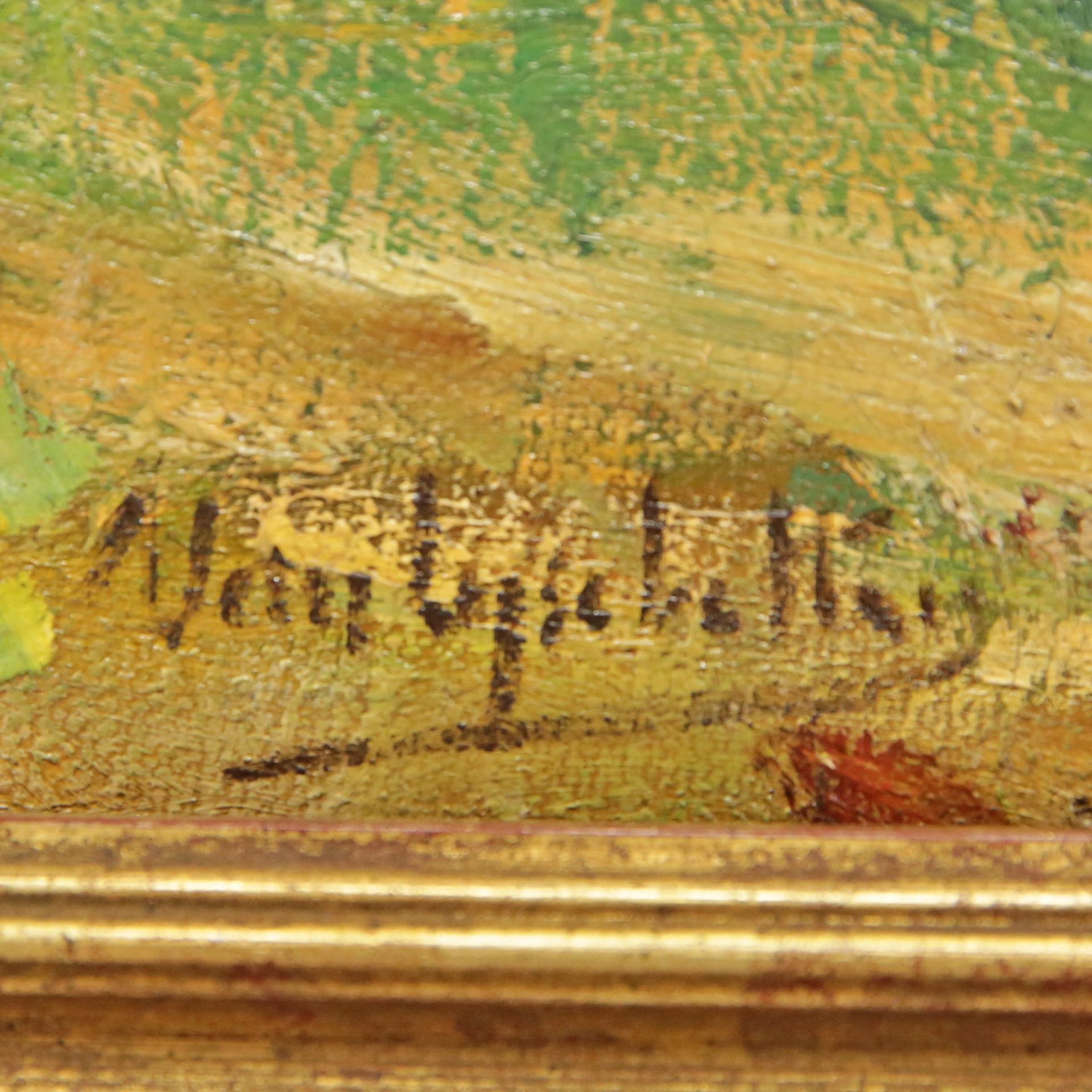 "Cows", oil on canvas, artist"s signature is illegible. French painting of the 20th century. - Image 3 of 4