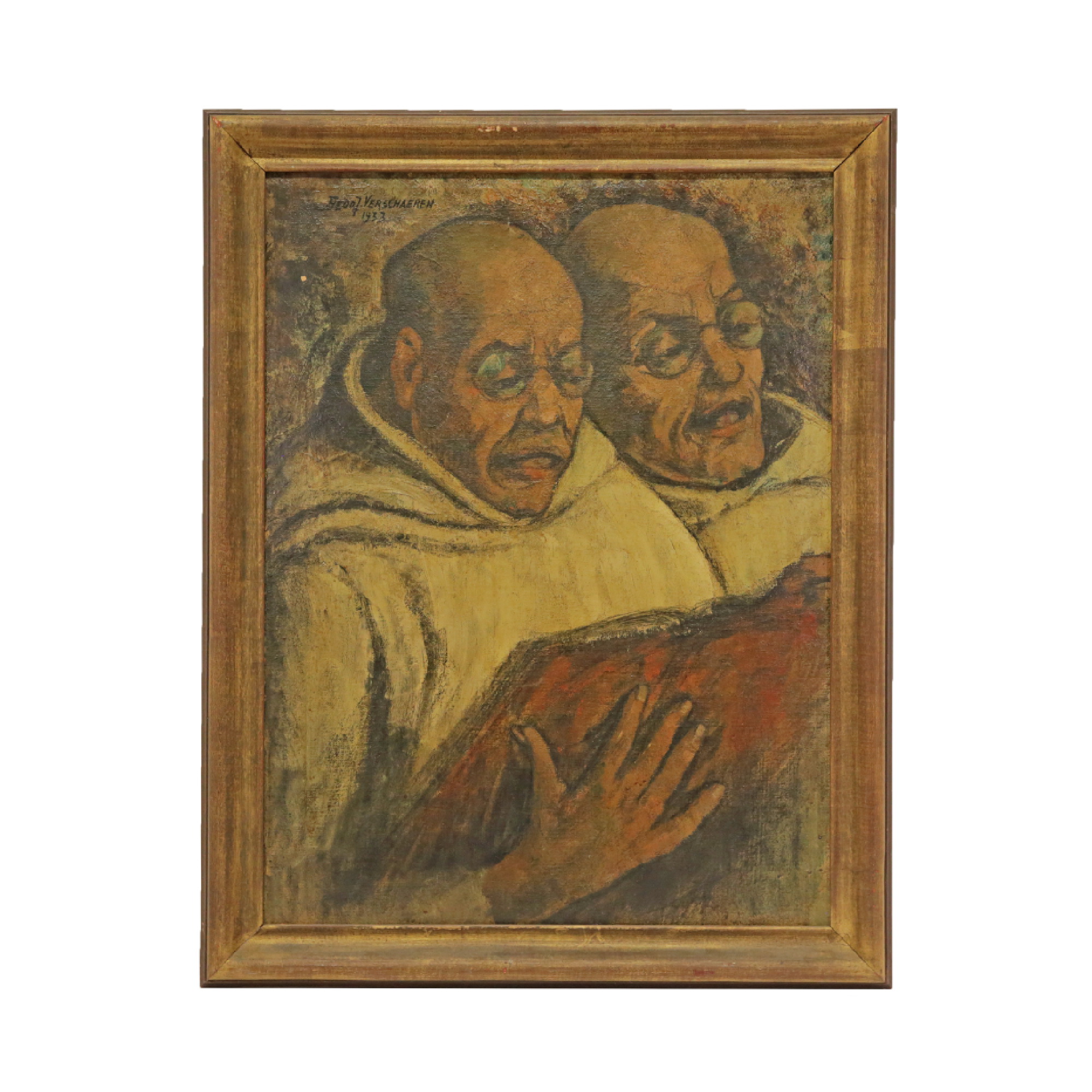 Theodore J. VERSCHAEREN (1874-1937) "The two monks" 1933, oil on canvas, French painting, 20th _.