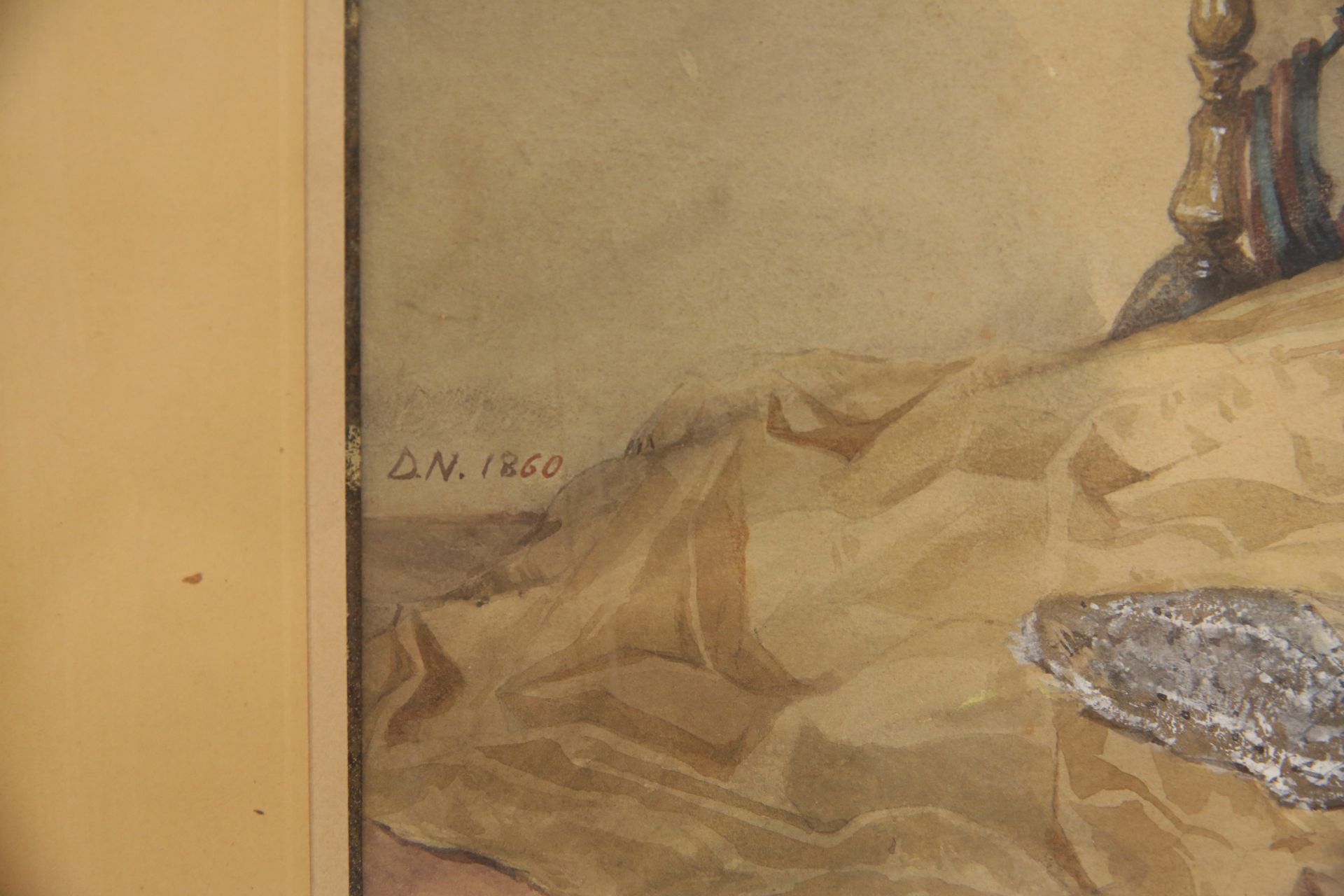 "Woman lying with a bunch of grapes", 1860, watercolor on paper, signed by the artist monogram D N. - Bild 4 aus 4