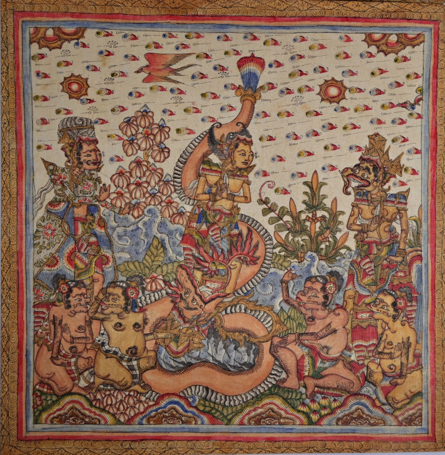 Four (4) traditional Buddhist, Indonesia, painting on fabric bound together, 20th century. - Image 2 of 6