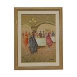 F De CAROLIS "Elegant tea", oil on canvas, French painting of the 20th _.