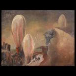 Surreal landscape, Oil on fiberboard, unsigned, European painting of the 20th century.