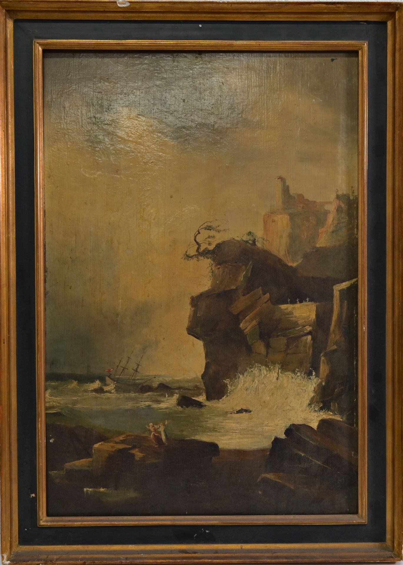 "Shipwreck", oil on wood, unsigned, French Painting of the 19th century. - Bild 2 aus 4