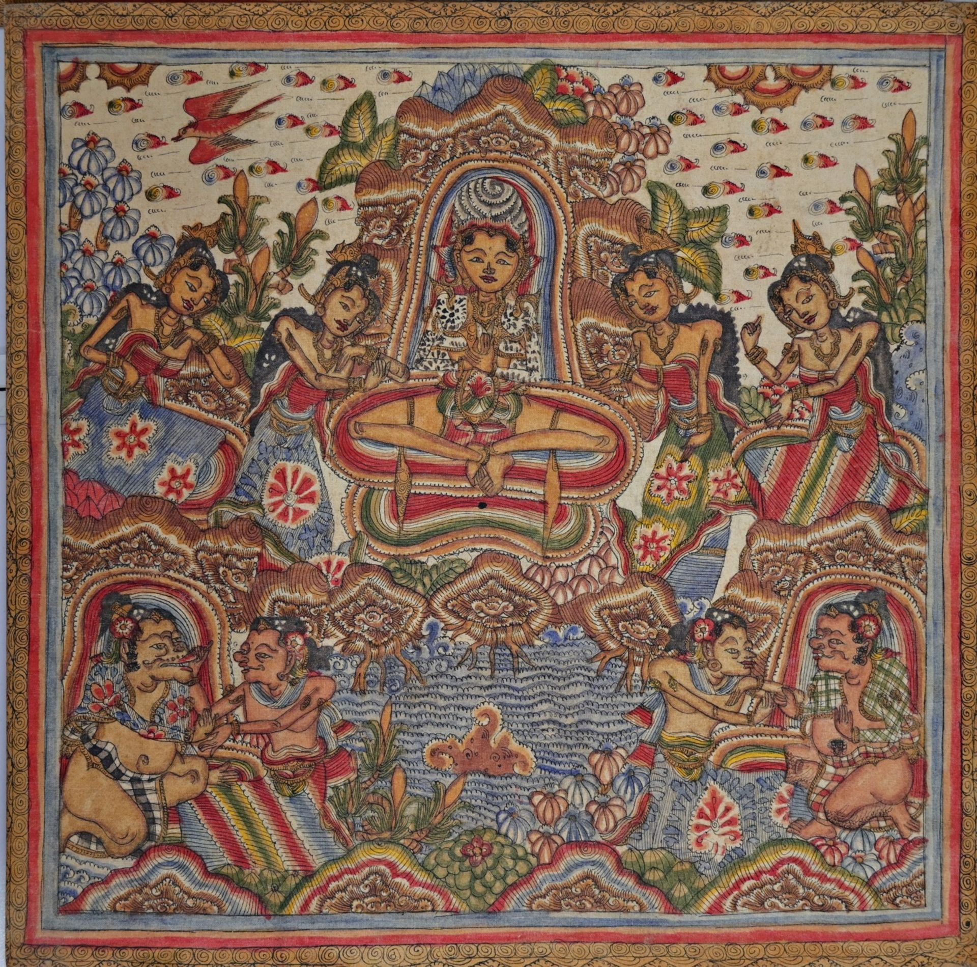 Four (4) traditional Buddhist, Indonesia, painting on fabric bound together, 20th century. - Bild 4 aus 6