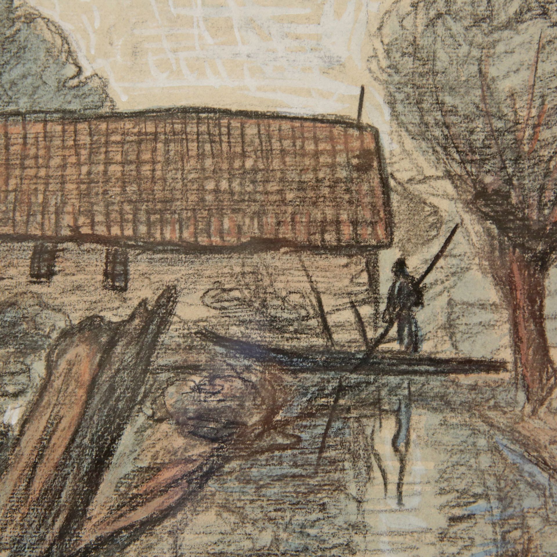 Charcoal Jean PESKe (1870-1949) ÒThe pond of RiveryÓ pencil on paper, French painting of the 20th _ - Image 2 of 4