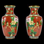 Pair of Fine Japanese Cloisonne Vases, Meiji / Taisho Era.
