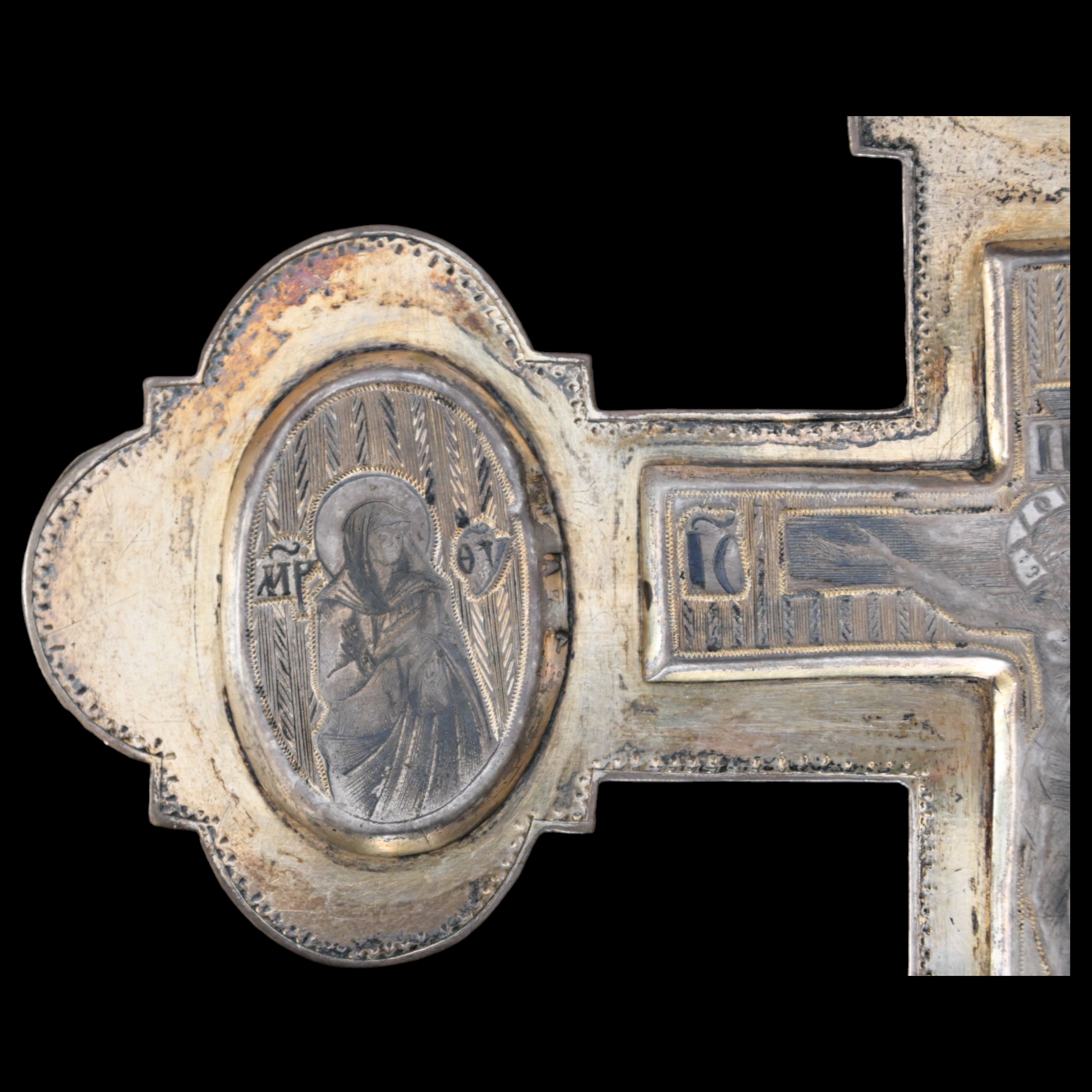 Very rare Russian reliquarium blessing cross, silver with niello, Moscow, Russian Empire, 1830-50. - Image 5 of 13