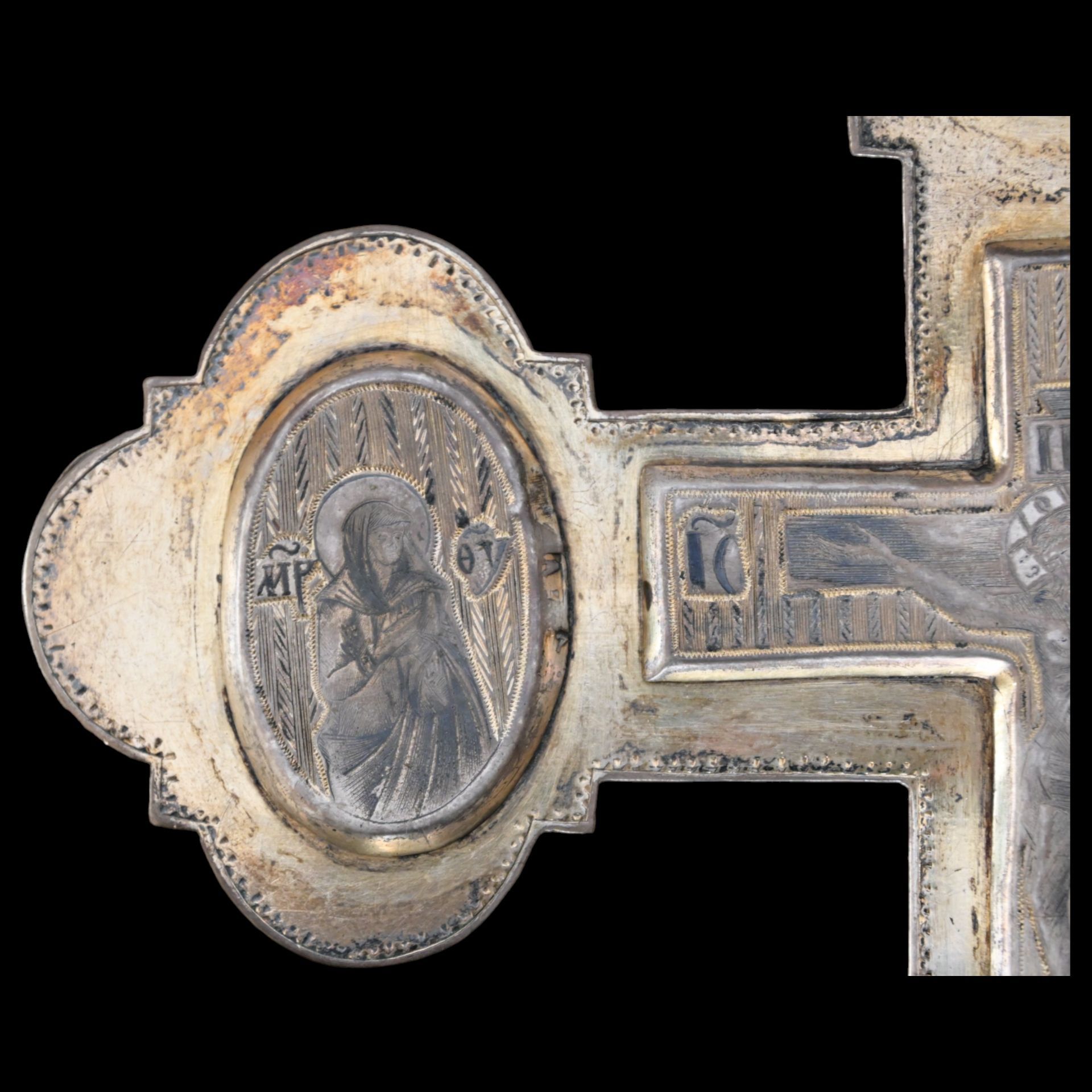 Very rare Russian reliquarium blessing cross, silver with niello, Moscow, Russian Empire, 1830-50. - Bild 5 aus 13