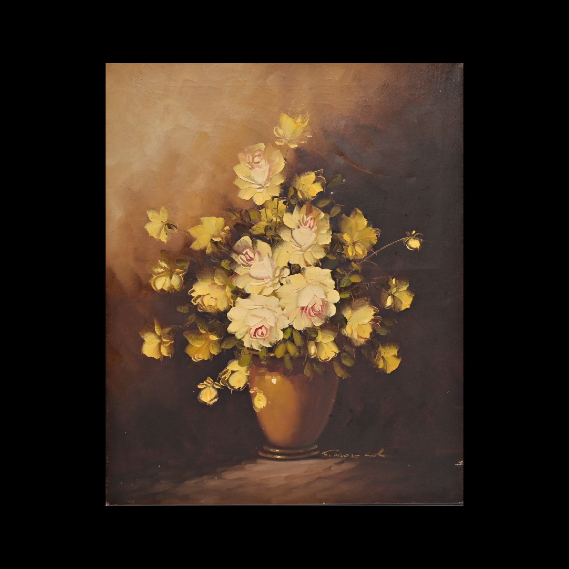 Thomas Torak (1953), vase of flowers, Oil on Canvas, 20th century American painting.