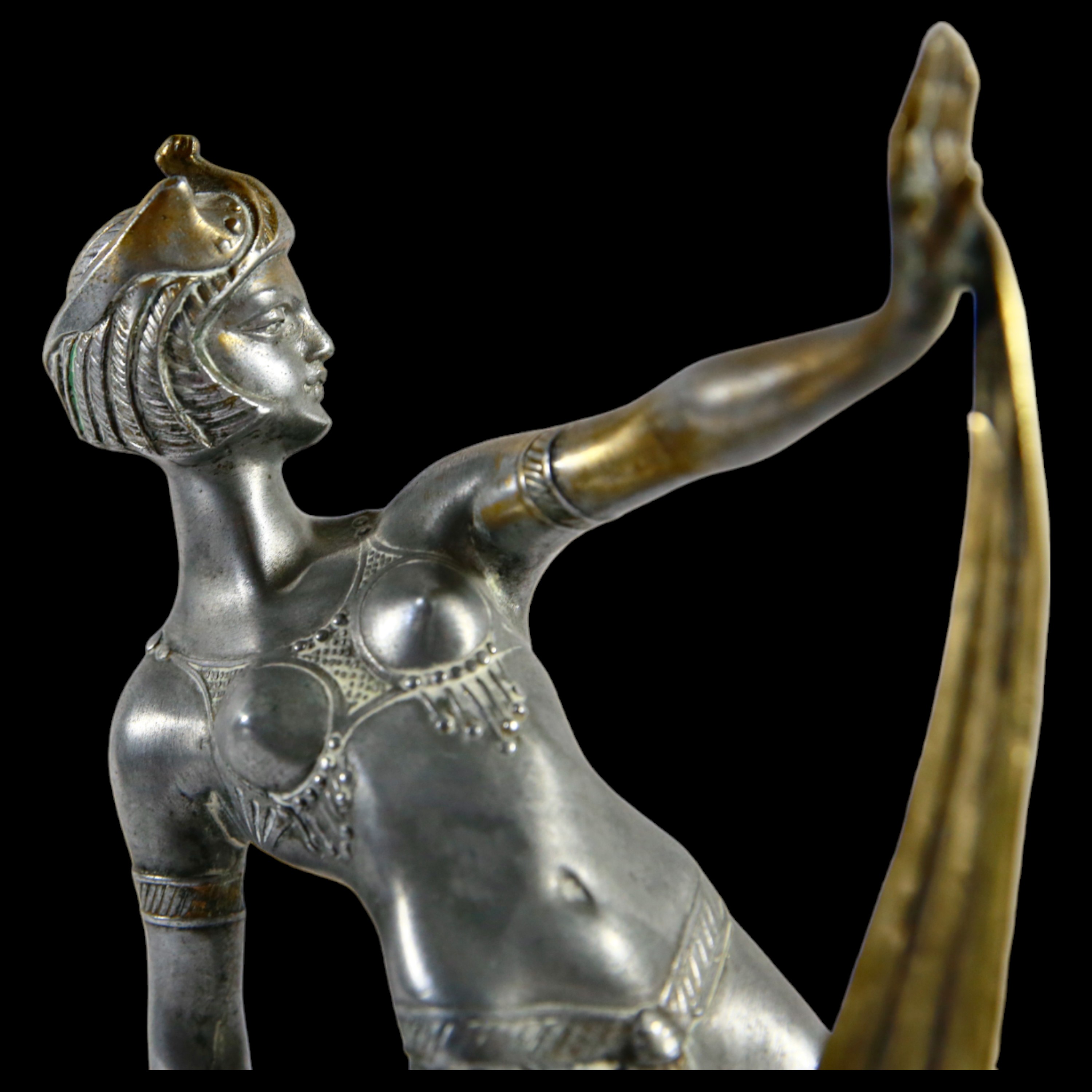 Art Deco Bronze Dancer, silver and gilt plated, stamp below, red marble base, 30s of the 20th C. - Image 9 of 12