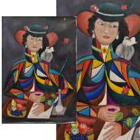 A Vujovis "Harlequin woman" 1973, oil on canvas, French painting of the 20th century.