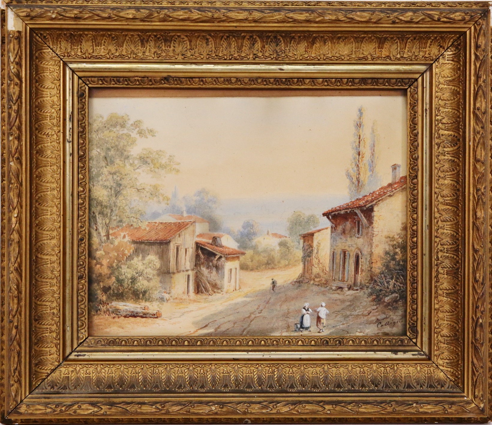 Francois Jules COLLIGNON (?-1850) "Rue de village", watercolor on paper, French painting,19th C. - Bild 2 aus 4