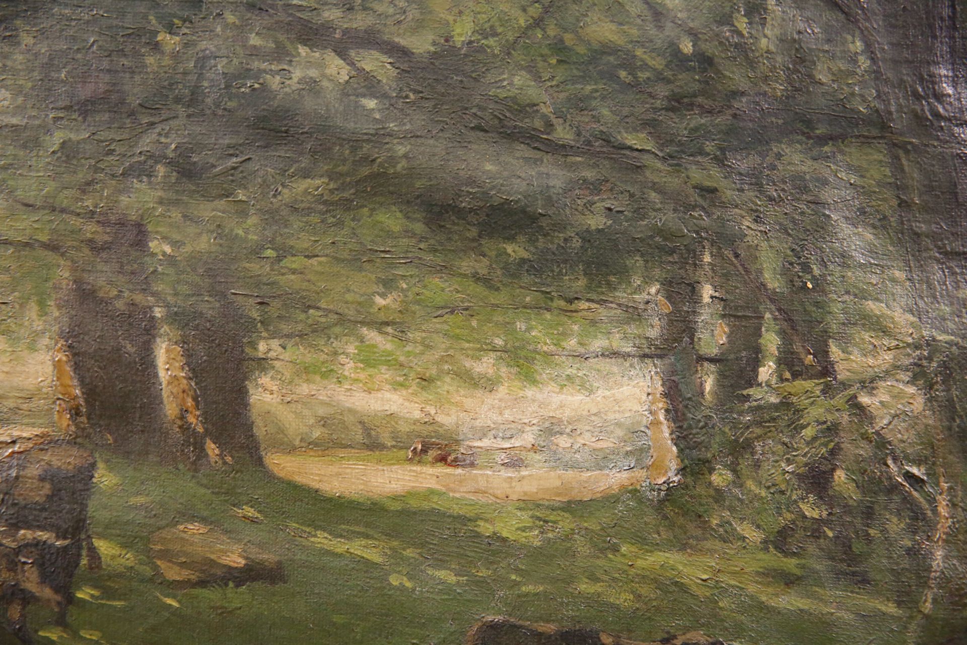 "Cows in the forest", oil on canvas mounted on wood, unsigned, Oil painting, early 20th century. - Image 4 of 4