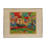 Charles Lapicque (1898 - 1988) "Mill by the sea" Lithograph, 20th century French painting.