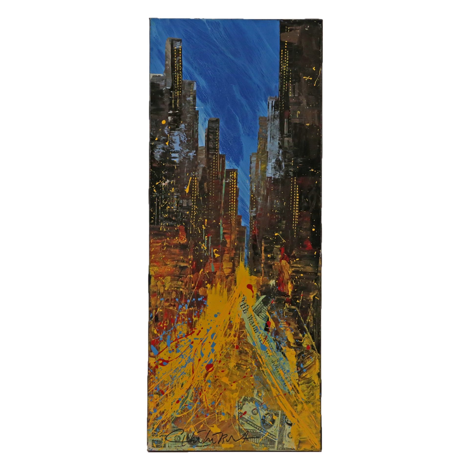 View in New York, acrylic on canvas, Author"s signature is not legible, American Painting. - Bild 2 aus 5