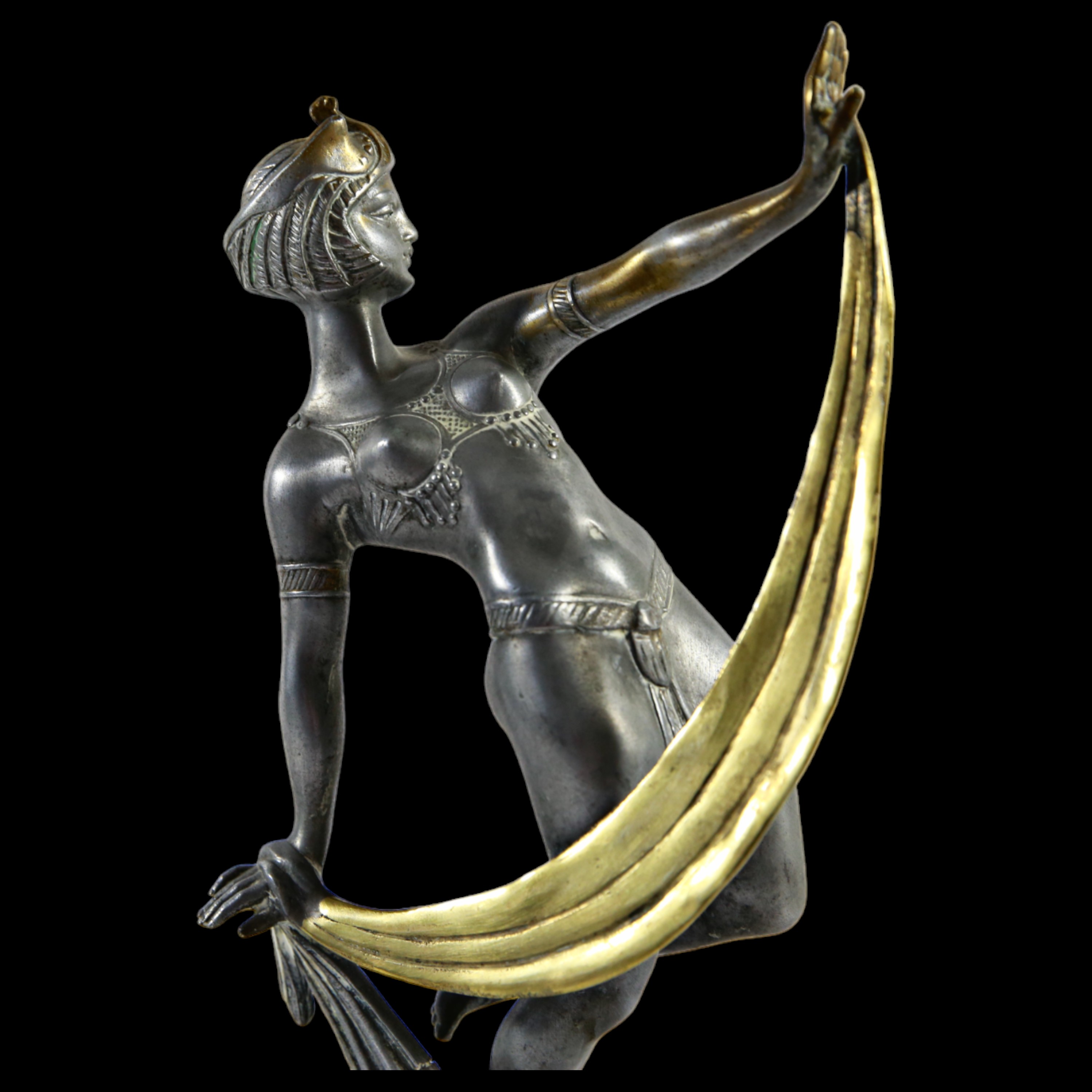 Art Deco Bronze Dancer, silver and gilt plated, stamp below, red marble base, 30s of the 20th C. - Image 11 of 12