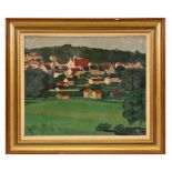 "Village", oil on canvas, signed G.M. CRAGGS, French painting of the 20th century.