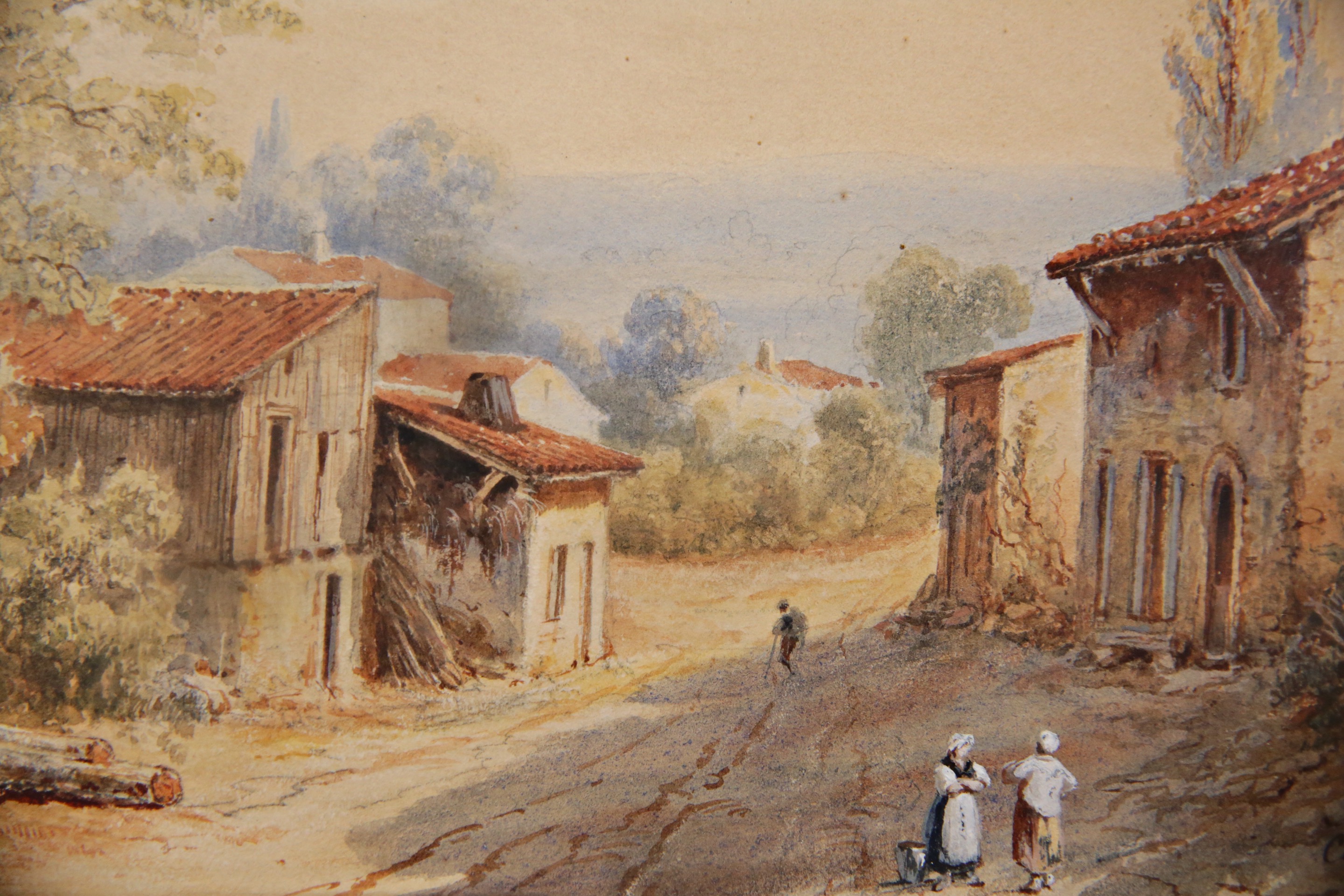 Francois Jules COLLIGNON (?-1850) "Rue de village", watercolor on paper, French painting,19th C. - Image 4 of 4