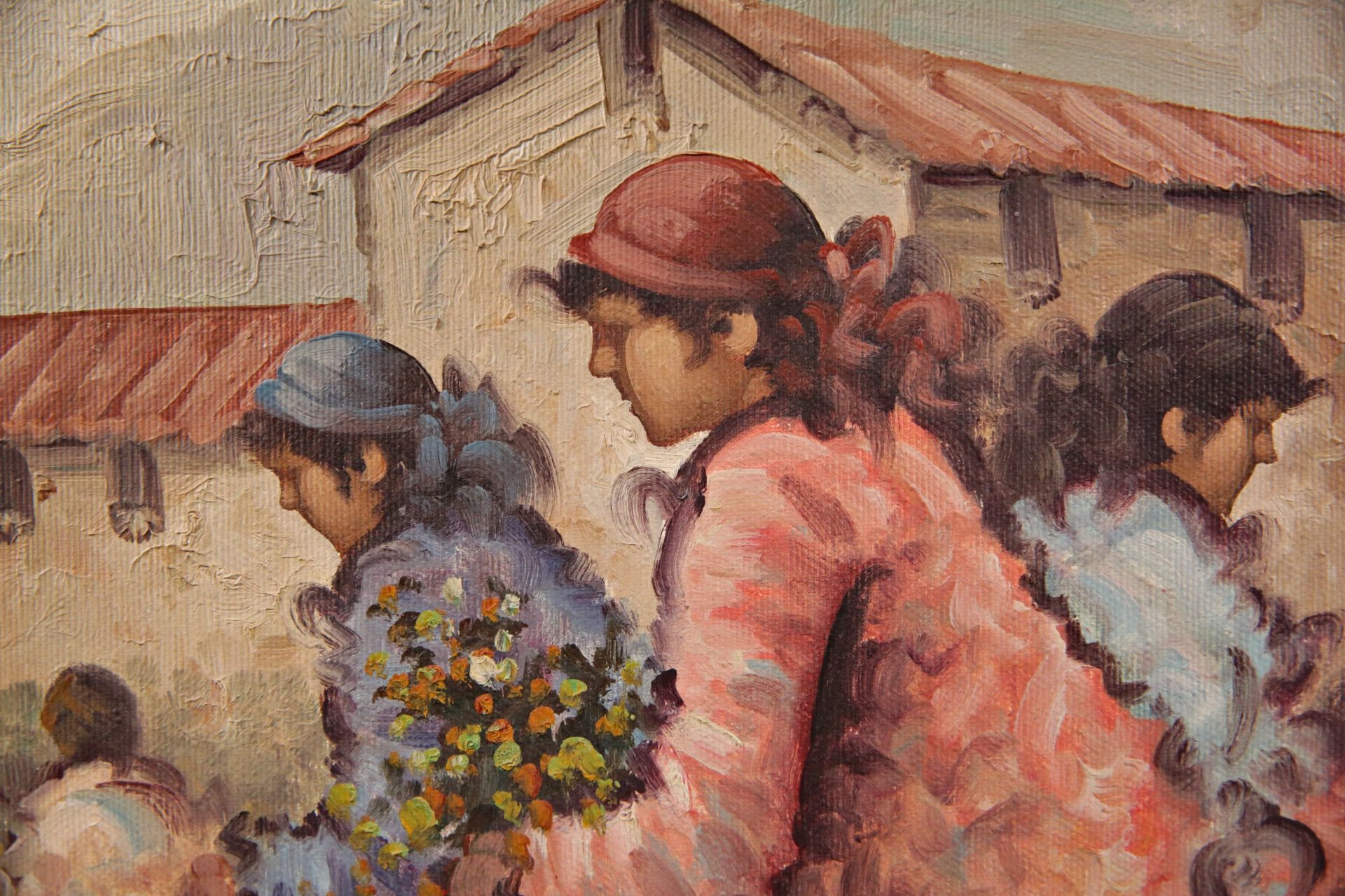 "Picking flowers" oil on canvas, signature of the author Pecora, French painting, 20th C. - Bild 4 aus 5