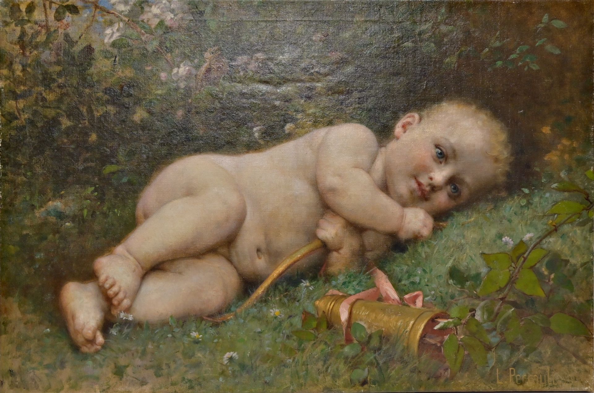 Leon Bazile PERRAULT (1832-1908) baby on the grass, 1905, oil on canvas, signed by the artist. - Bild 3 aus 8