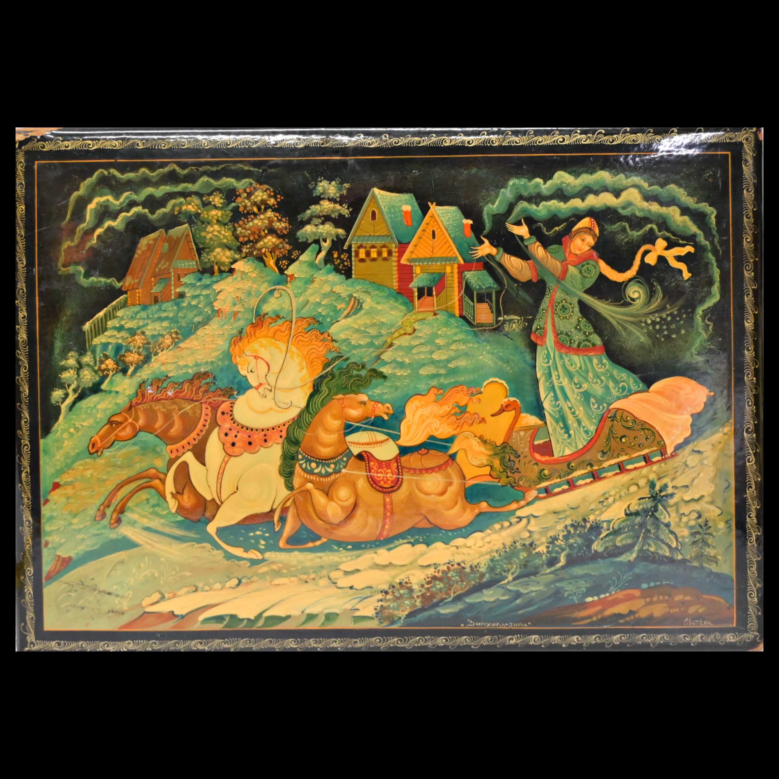Winter ,Mstera village, lacquer painting, Russia, 20th century. - Image 2 of 7
