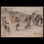 Jan STYKA (1858-1925) drawing on a biblical theme, Pencil on paper, author signature, early 20th _..
