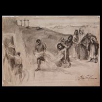 Jan STYKA (1858-1925) drawing on a biblical theme, Pencil on paper, author signature, early 20th _..