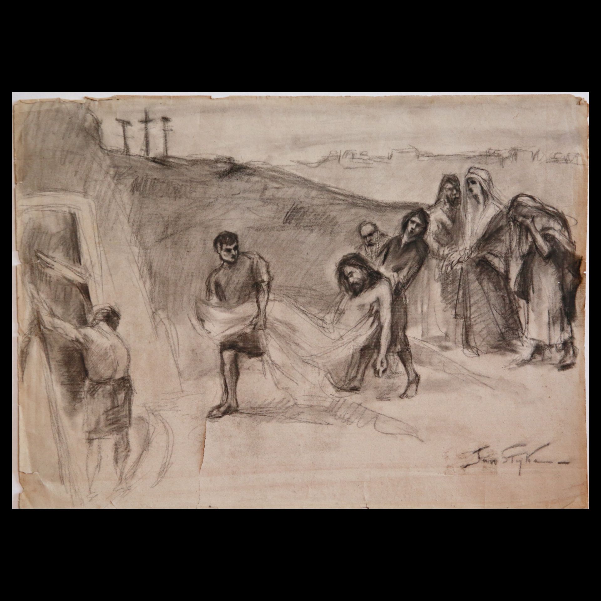 Jan STYKA (1858-1925) drawing on a biblical theme, Pencil on paper, author signature, early 20th _..